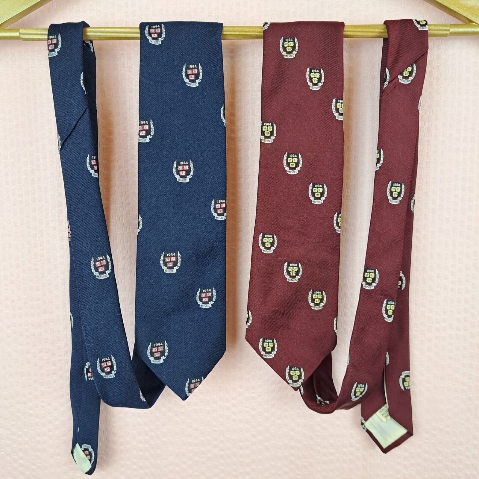 Vintage 1944 Harvard Tie Set Of 2 Blue Red VE RI TAS Polyester
