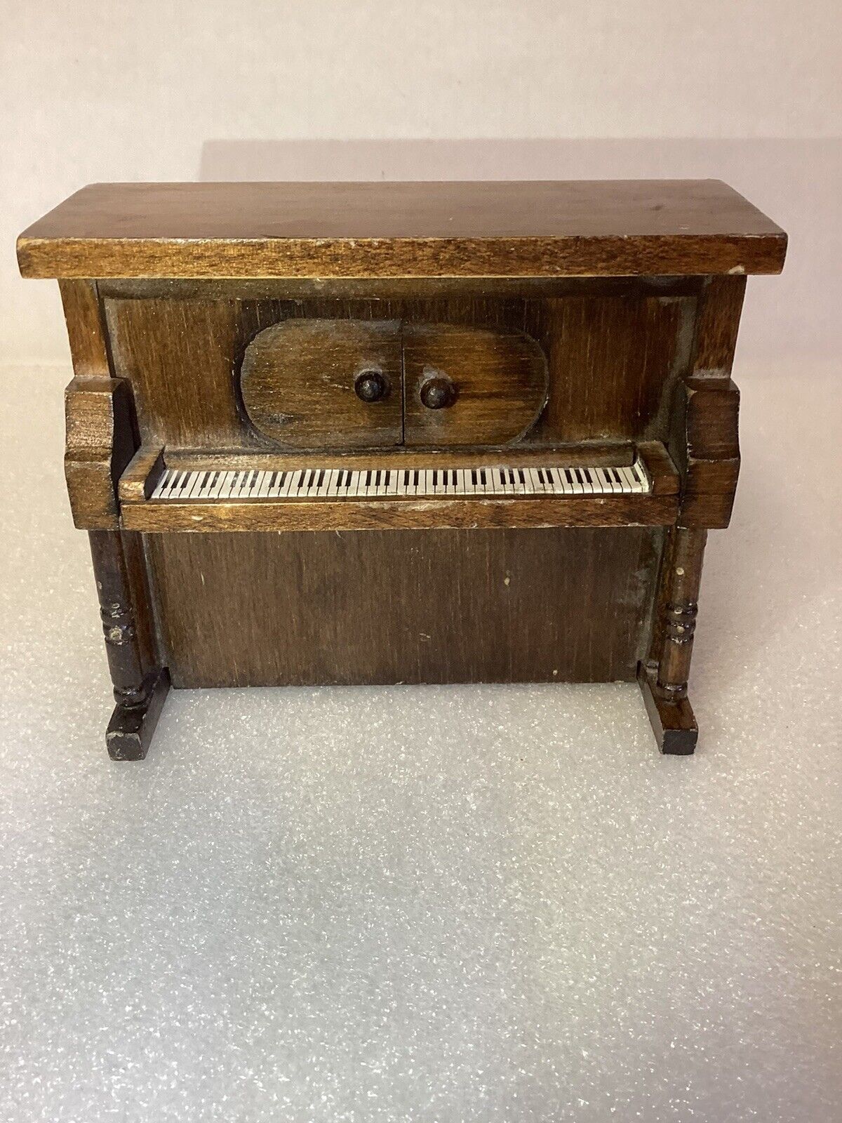 VTG Wooden Upright Wind Up Musical Piano Doors Open To Play Close To End
